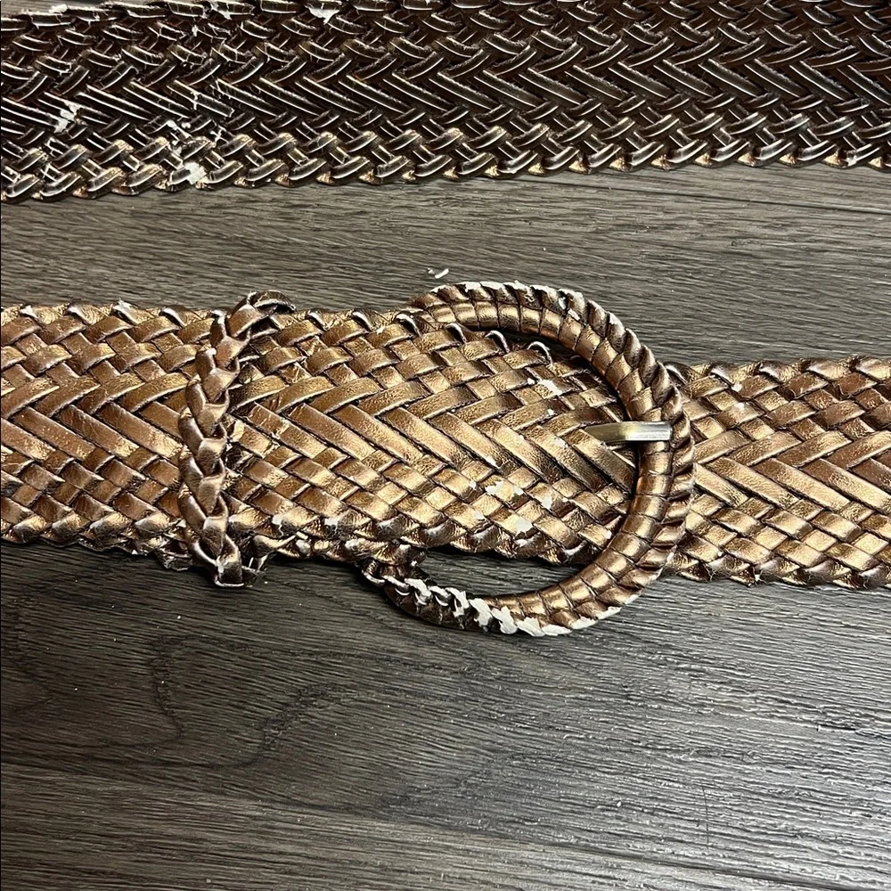 Braided Gold Belt with Circular Buckle